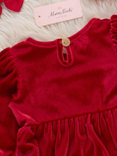 Load image into Gallery viewer, Ruby Santa Smocked Velvet Bubble Romper