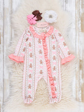 Load image into Gallery viewer, Sweet Gingerbread Ruffle Footie