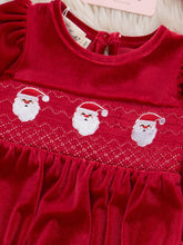 Load image into Gallery viewer, Ruby Santa Smocked Velvet Bubble Romper
