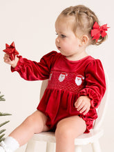 Load image into Gallery viewer, Ruby Santa Smocked Velvet Bubble Romper