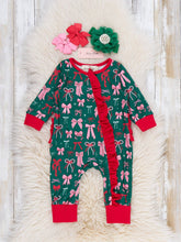 Load image into Gallery viewer, Merry Bows Ruffle Sleeper Pajamas
