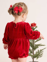 Load image into Gallery viewer, Ruby Santa Smocked Velvet Bubble Romper

