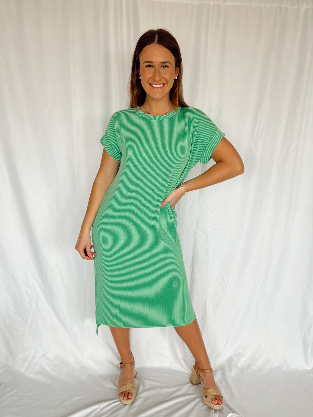 Ribbed Midi Dress - Jade