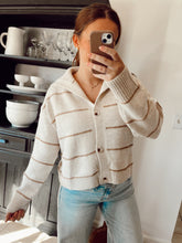 Load image into Gallery viewer, Button-Up Striped Collared Long Sleeve Top
