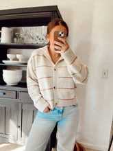 Load image into Gallery viewer, Button-Up Striped Collared Long Sleeve Top

