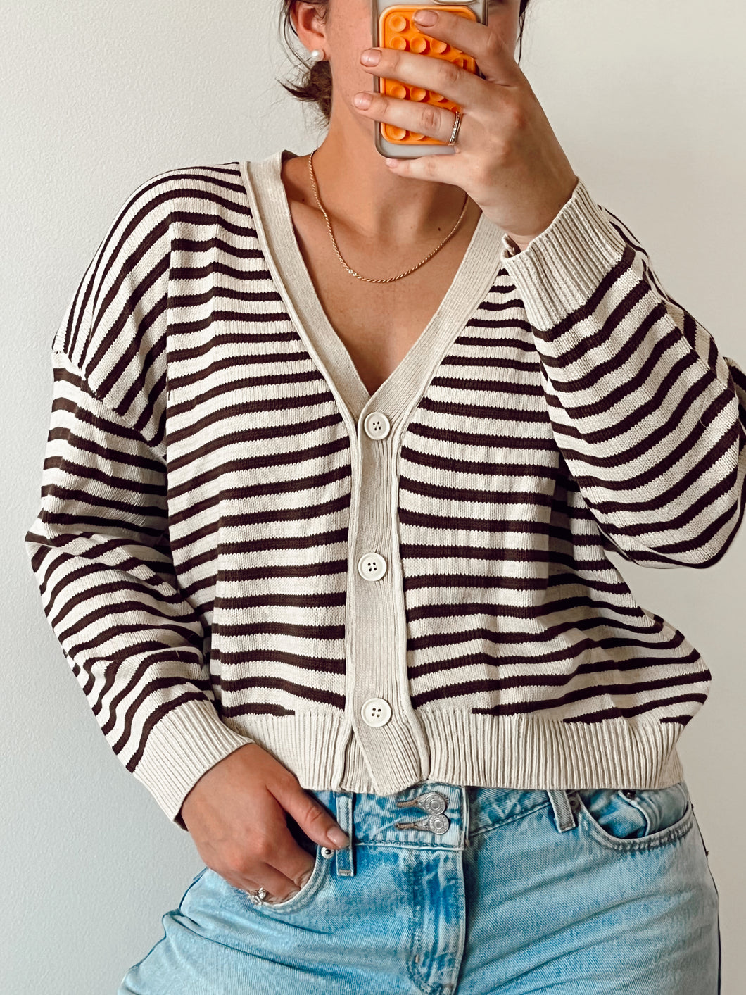 Striped Button Up Cardigan