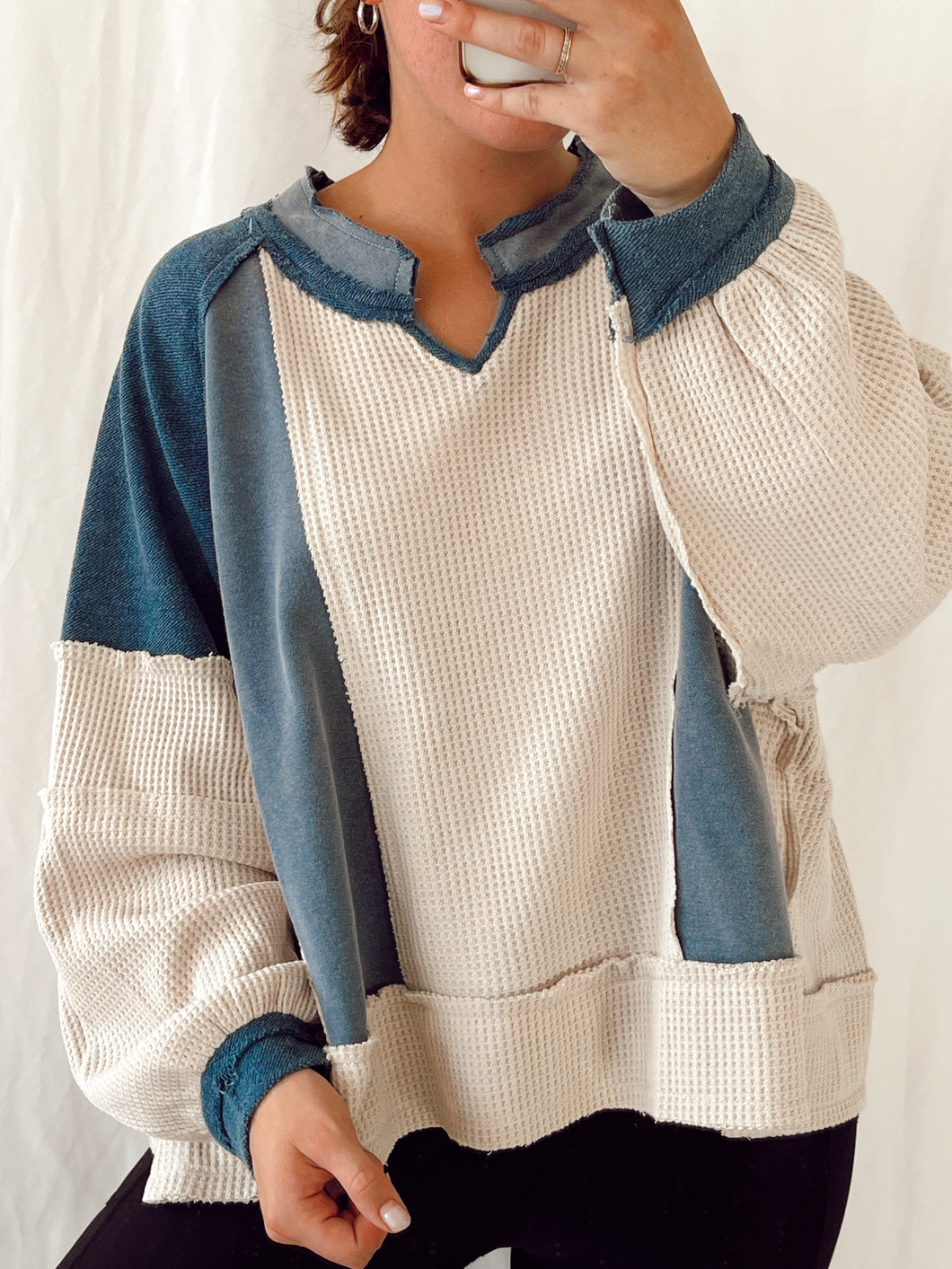 Navy Color Block Pullover