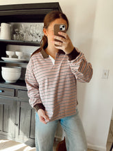 Load image into Gallery viewer, Quarter-Button Striped Collared Long Sleeve Top
