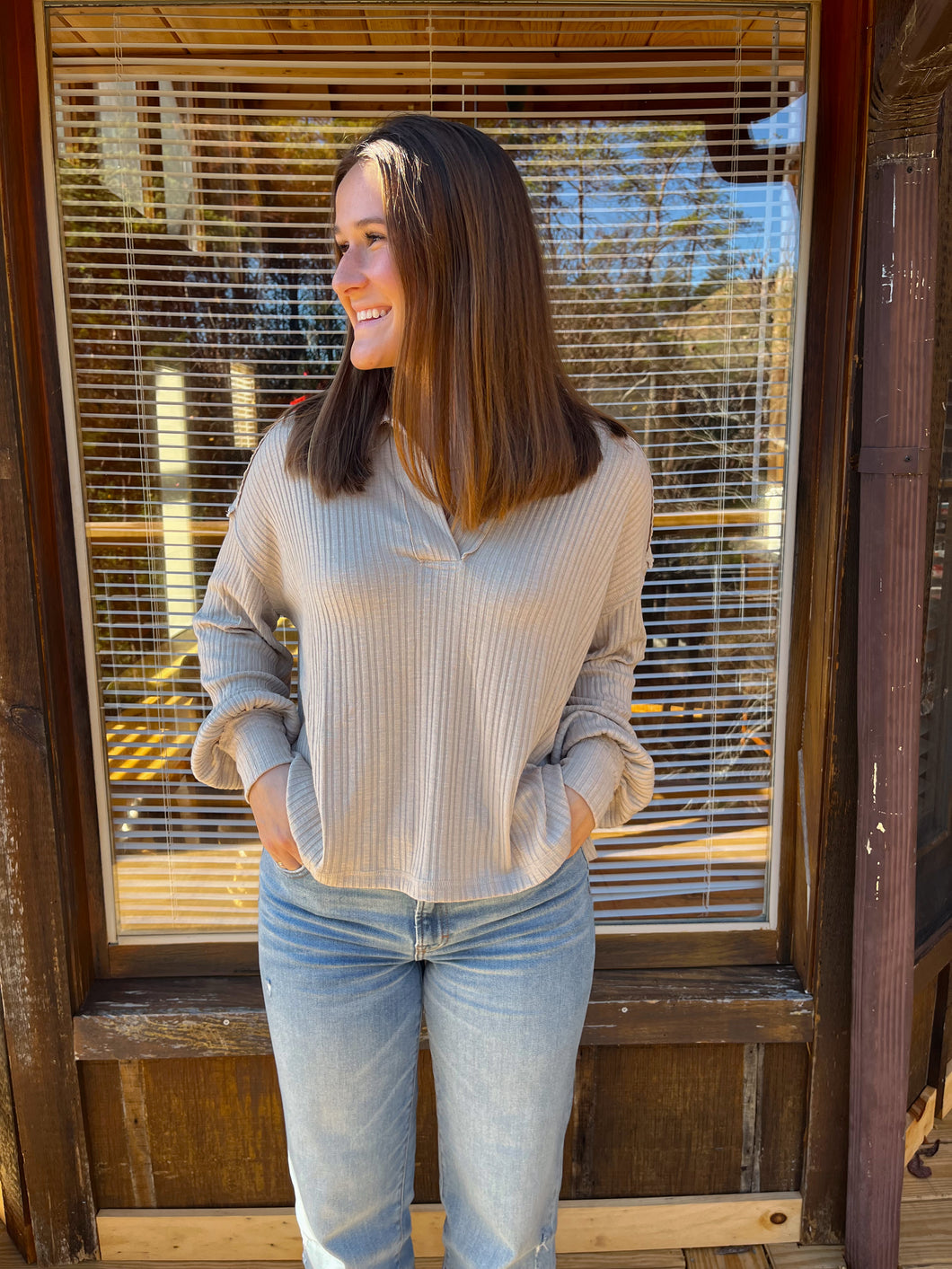 Quarter Split Ribbed Top