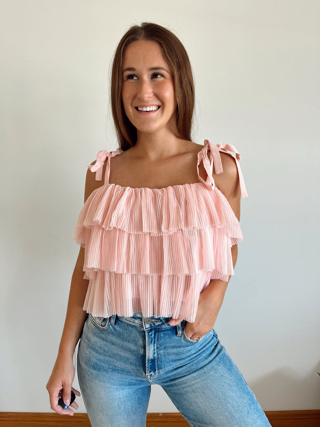 Ruffle Tie Strap Blouse