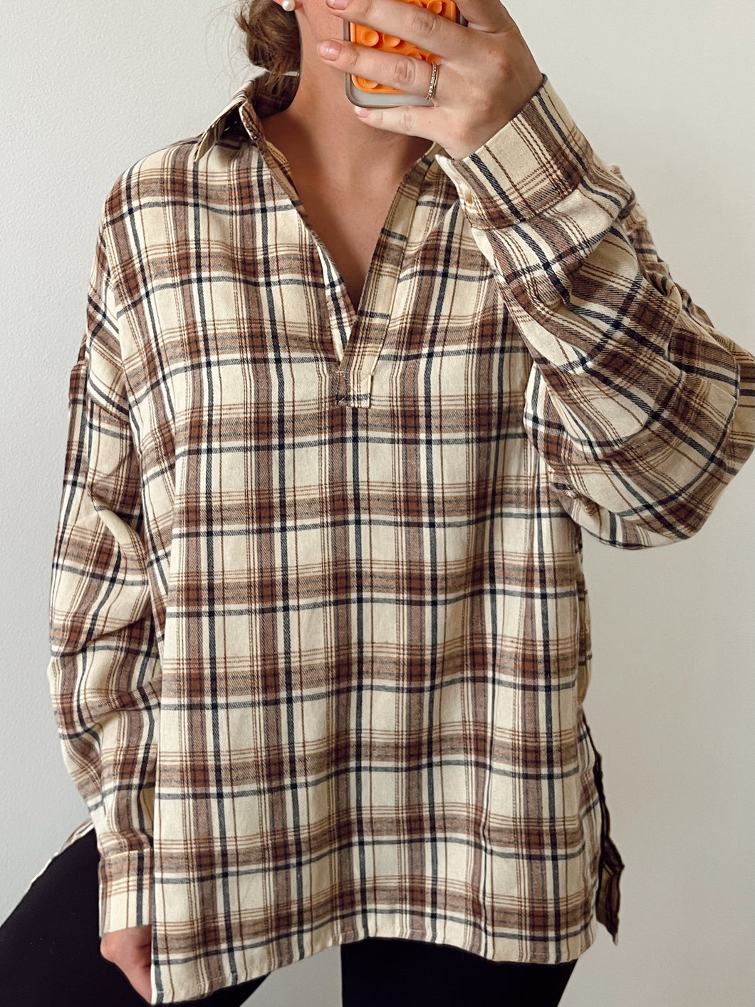 Plaid Pullover - Taupe