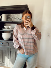 Load image into Gallery viewer, Quarter-Button Striped Collared Long Sleeve Top
