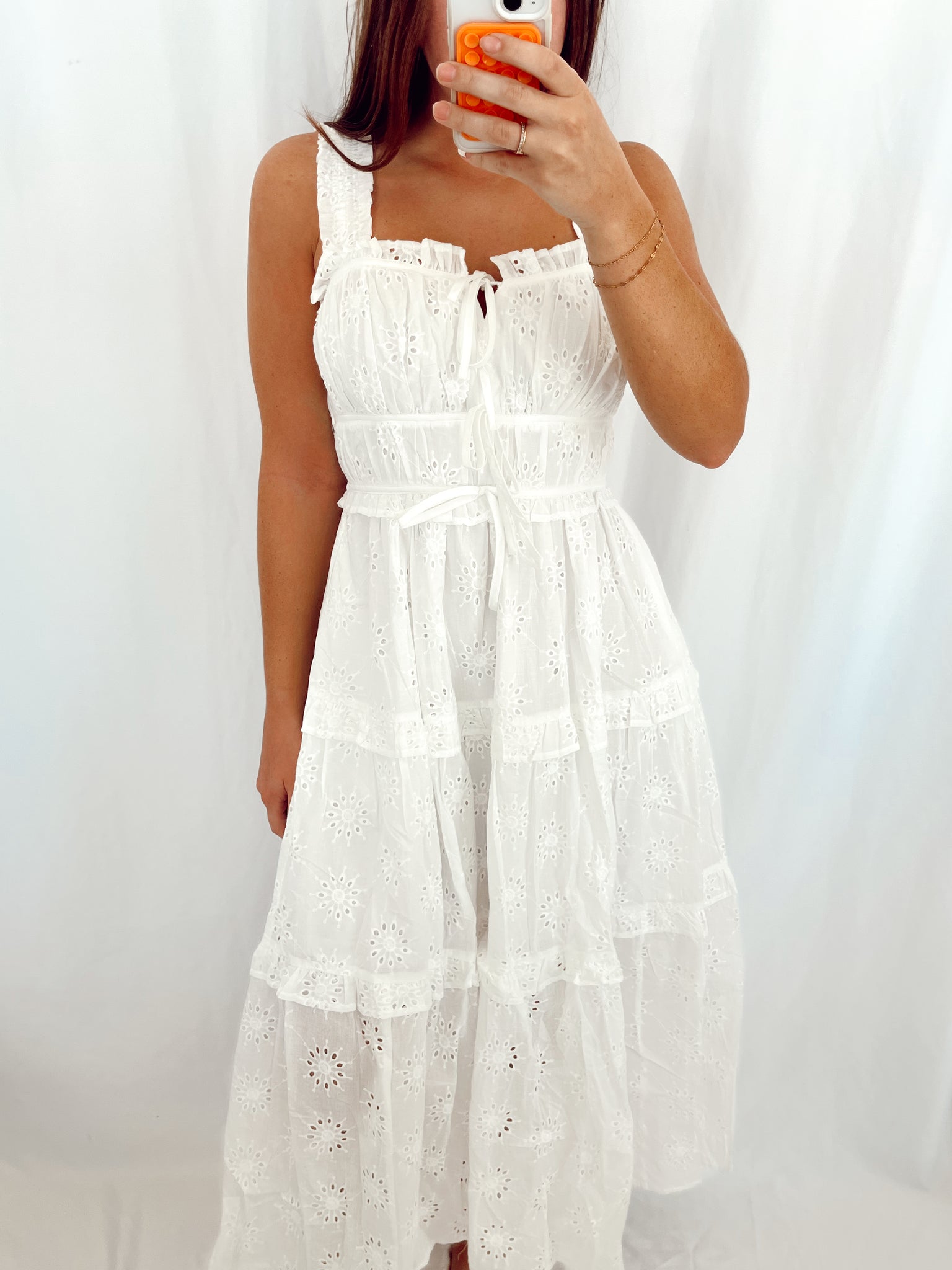 White Eyelet Midi Dress Large White Eyelet Midi Dress Large