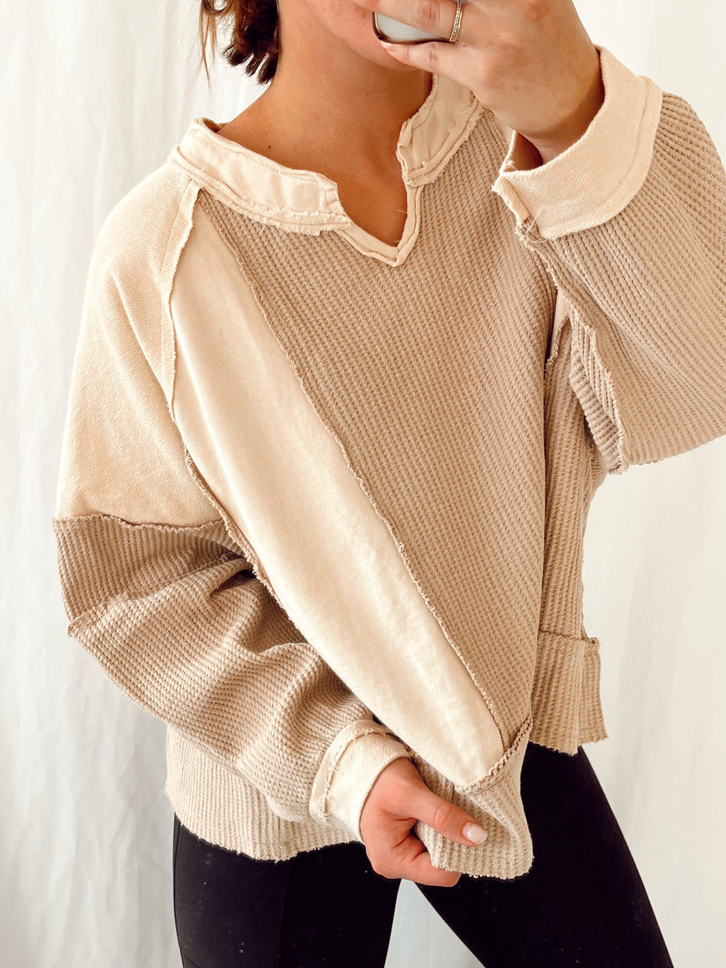 Beige Color Block Pullover