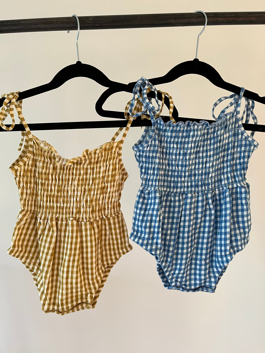 Blue Gingham Bubble Romper