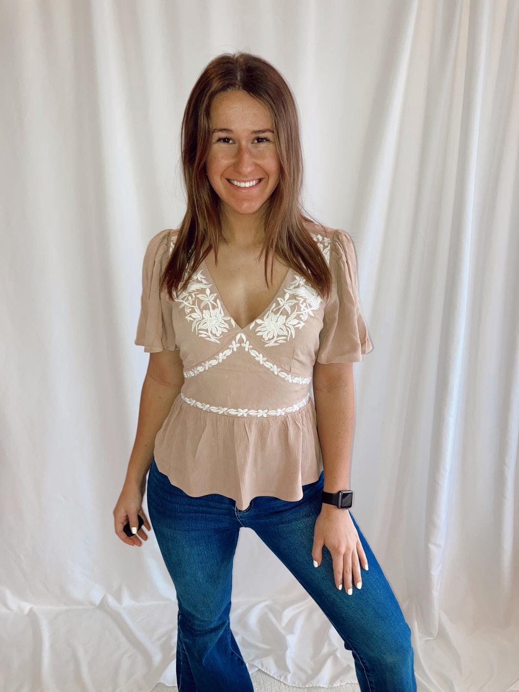 Embroidered Babydoll Top