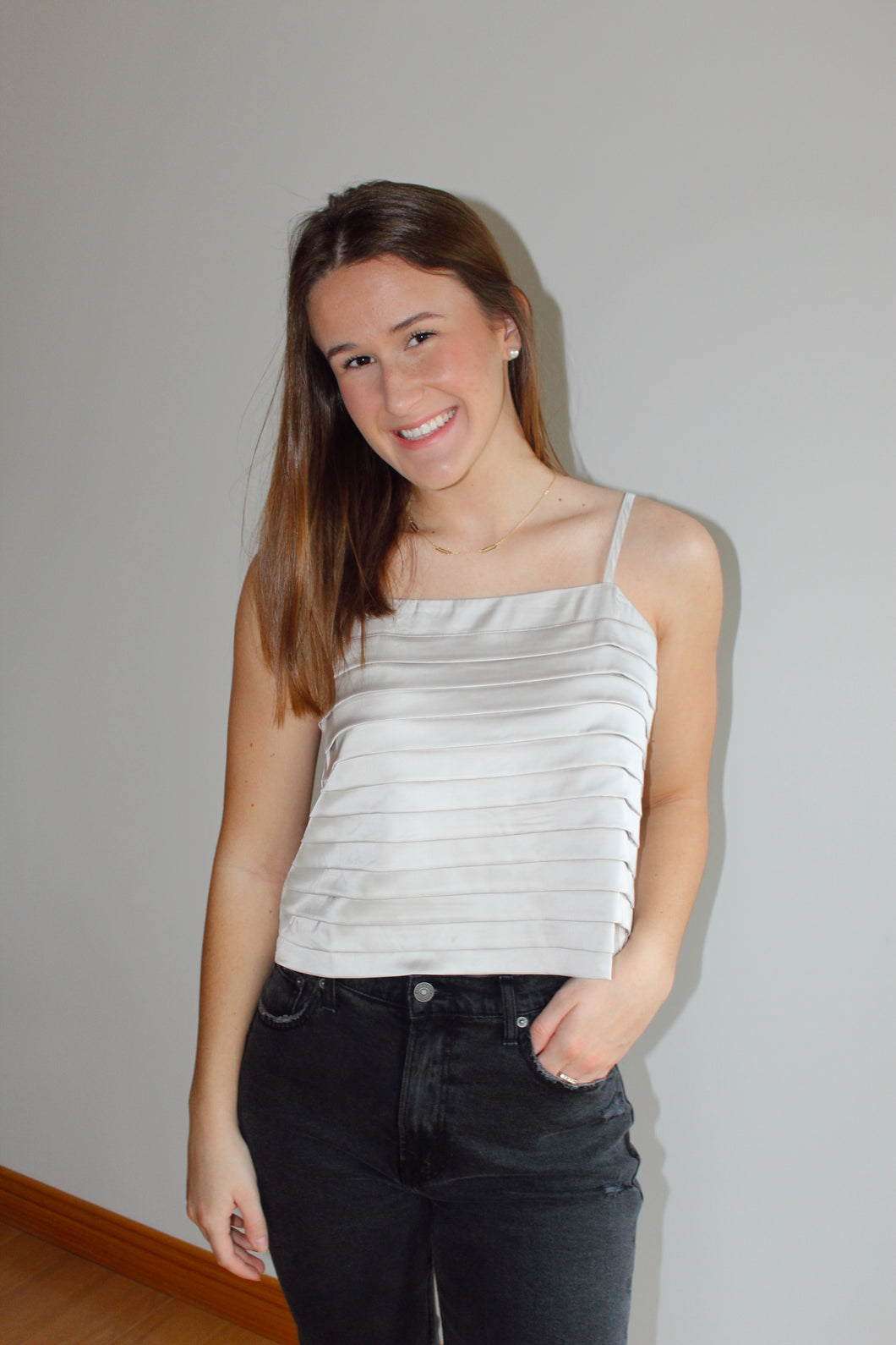 pleated satin top