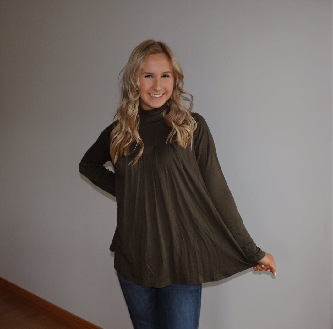 Pleated Mock Neck Top