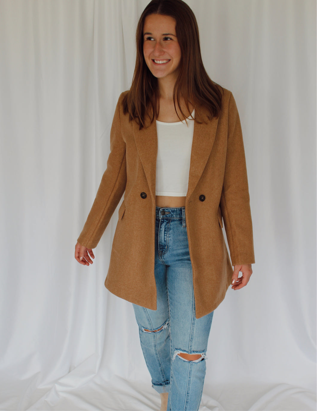 camel long line coat