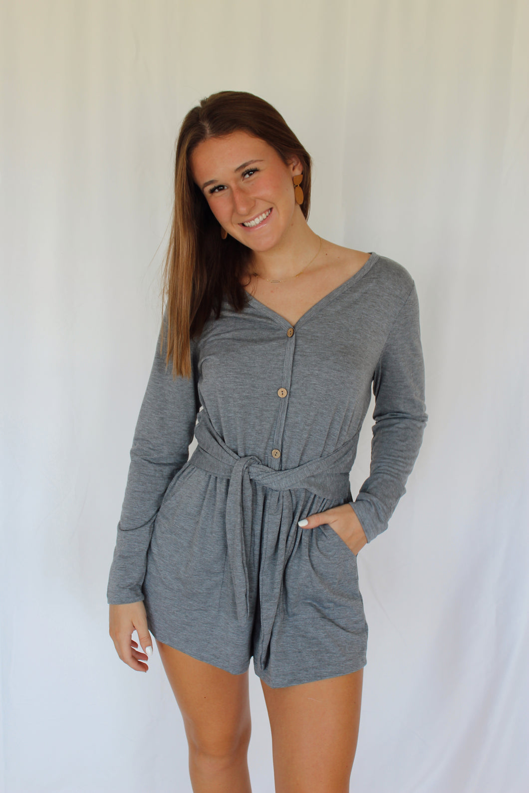 long sleeve button romper